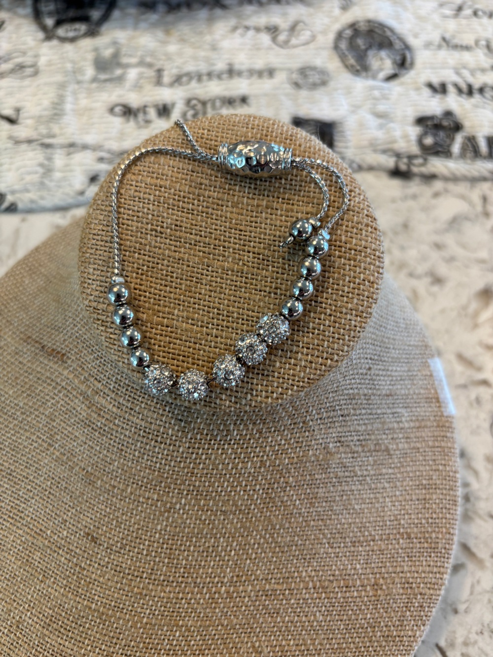 Silver  Beaded Adjustable Bracelet